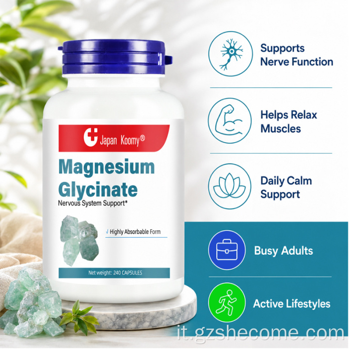Le capsule di glicinato di magnesio Shecome supportano il sistema nervoso